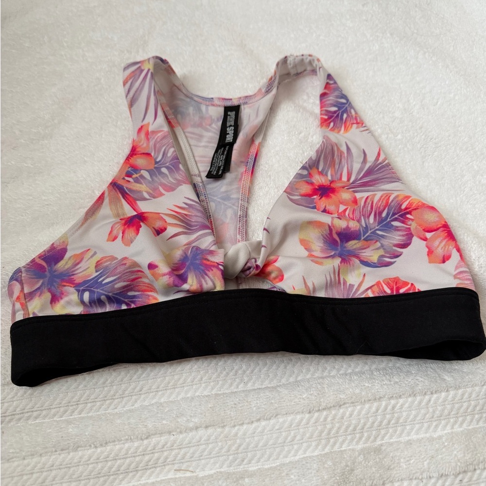 Victoria’s Secret pink twist front gym 2 swim sport bra white tropical small